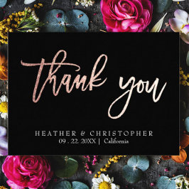 2 Foto Rosa Purpurina de oro Boda Gracias Tarjeta