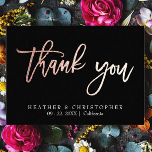 2 Foto Rosa Purpurina de oro Boda Gracias Tarjeta