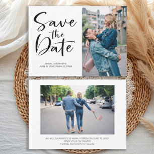 2 Foto Tarjeta de Boda con Letra de Pincel para Gu