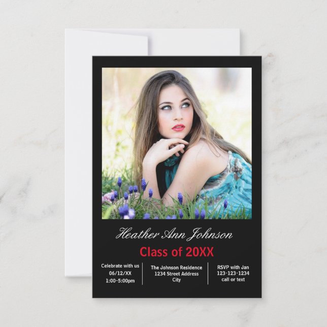 2 foto vertical negra - Invitación 3x5 grado (Anverso)