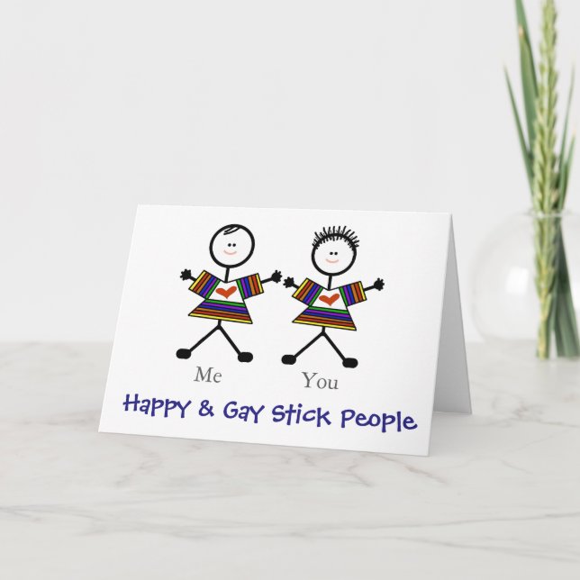 2 Gay Stickmen Romántico Personalizar de tarjetas  (Anverso)