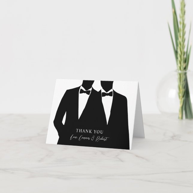 2 Grooms Silhouette Gay Boda Gracias Tarjeta (Anverso)