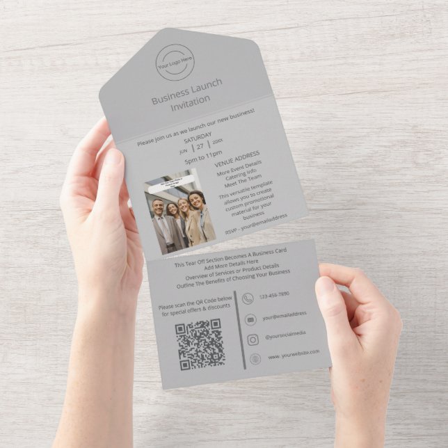 2 in1 Invitación a lanzamiento de negocios + tarje (desgarro)