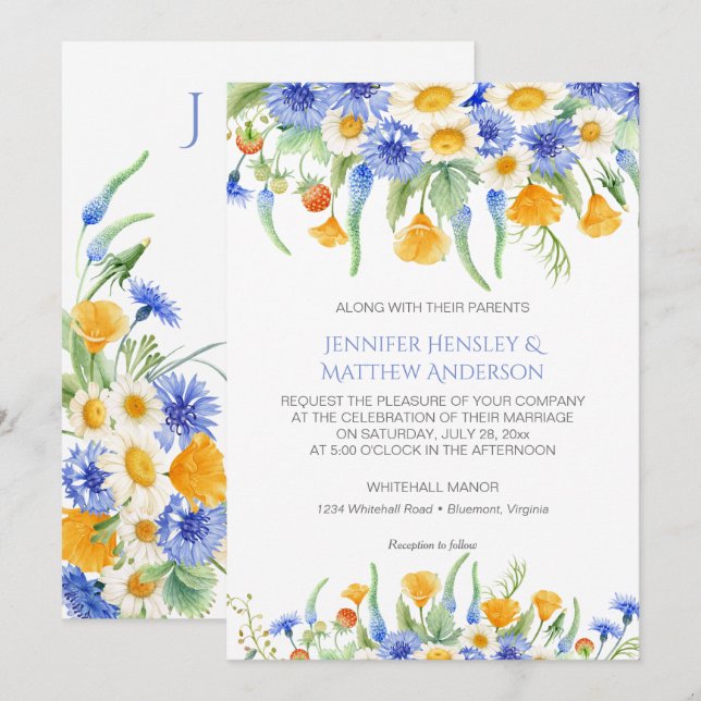 #2 Invitaciones a flores silvestres azules de colo (Anverso / Reverso)
