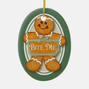 2 lados - Bite Me Gingerbread Man - Ornamento oval