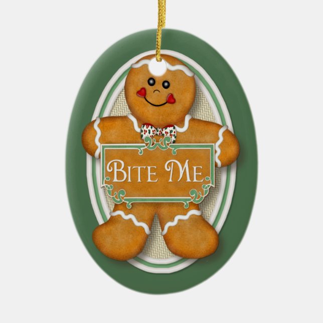 2 lados - Bite Me Gingerbread Man - Ornamento oval (Frente)