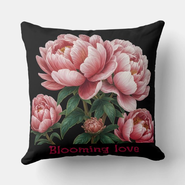2 lados negro y blanco Blooming almohada de lanzam (Reverso )