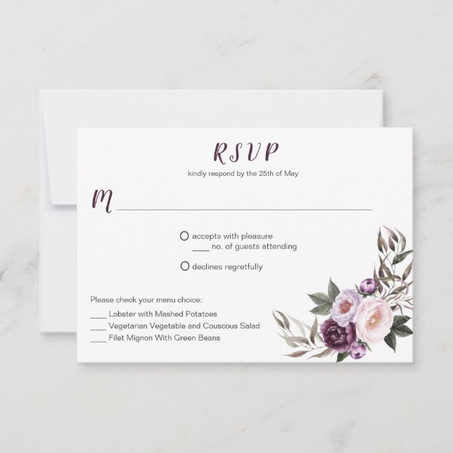 #2 Menú de Bouquet de ciruelas púrpuras con peonía (Anverso)