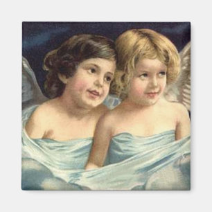 2 pequeños ángeles rapados en azul - imán