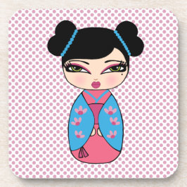 2 posavasos de muñeca Kokeshi con respaldo de corc