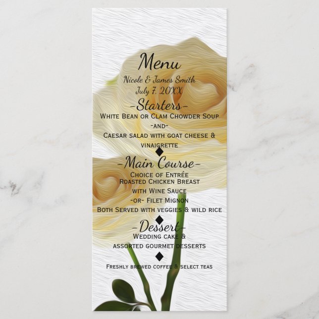 2 Rosas Blancas Pintadas Tarjeta de Menú de Boda E (Anverso)