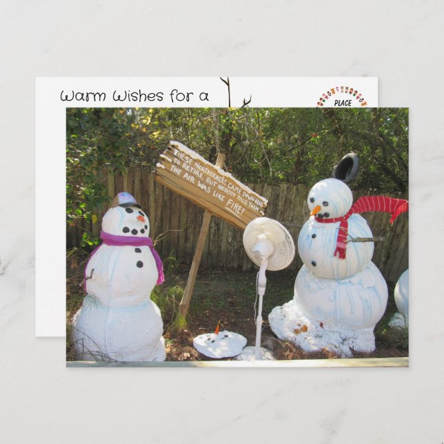 2 Tarjeta postal de Navidades de Snowmen de fusión (Anverso / Reverso)