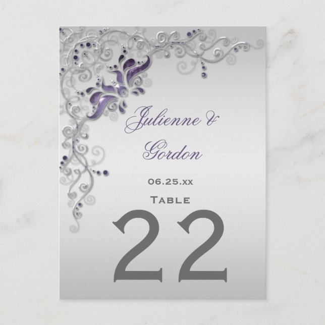 #2 Tarjetas de Mesa Ornar Bizardos Morados Platead (Anverso)