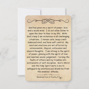 2 Timothy 1:7 pergamino de tarjeta de notas de esc