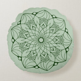 2 Tonos De Mandala Verde Cojín decorativo Redondo