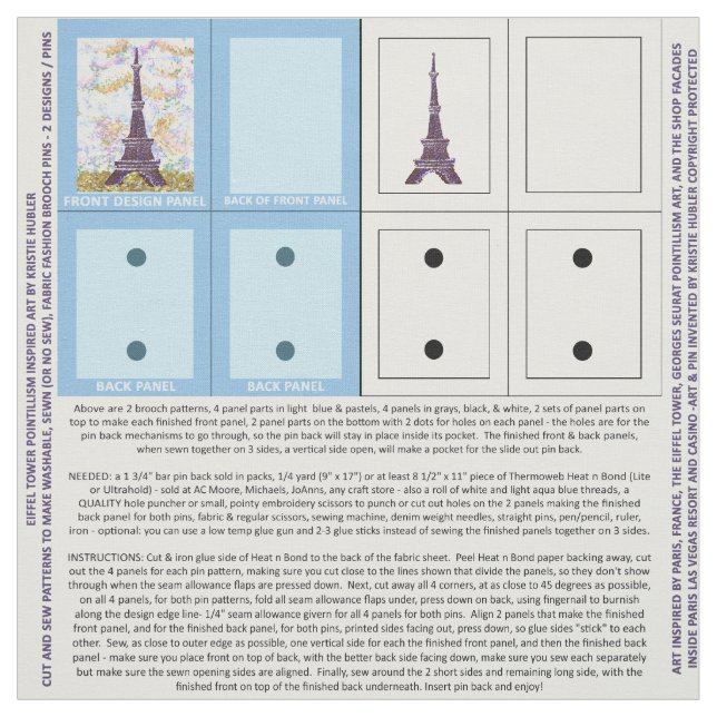 2 Torre Eiffel Pointillismo tela de patrón Brooch (Retal)
