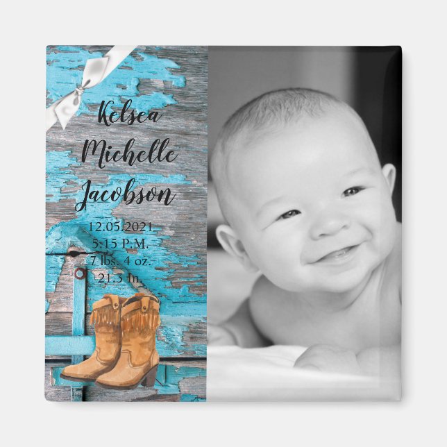 2"x2" Anuncio de nacimiento imán Blue Wood Barn Do (Frente)