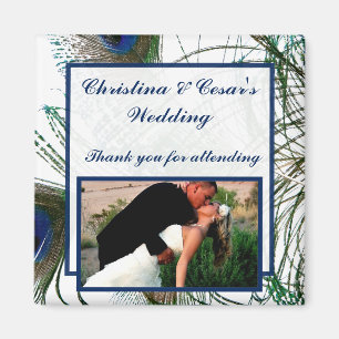 2"x2" Invitación Imán Caperas de pavo real azules/