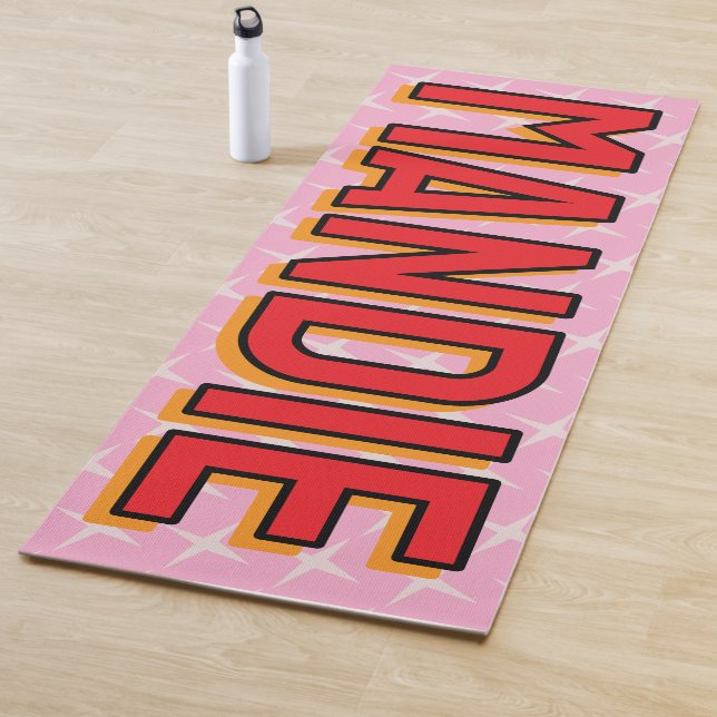 2D Lettering Stars Pink Red Name Yoga Mat (In situ)