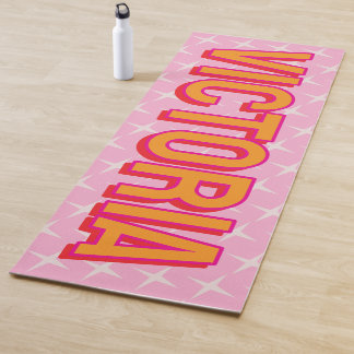 2D Retro Stars Pink Red Name Yoga Mat