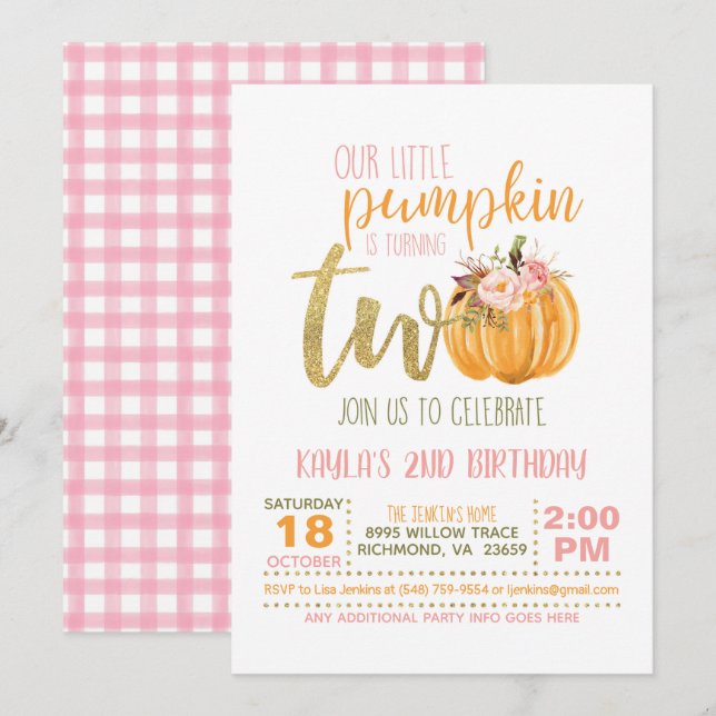 2da invitación del cumpleaños de la calabaza - (Anverso / Reverso)