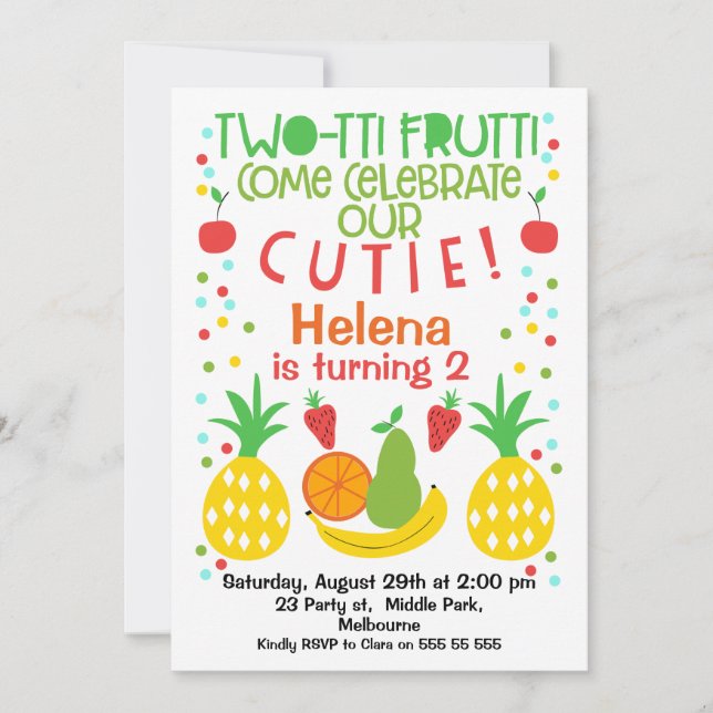 2da invitación del cumpleaños de Two-tti Frutti (Anverso)