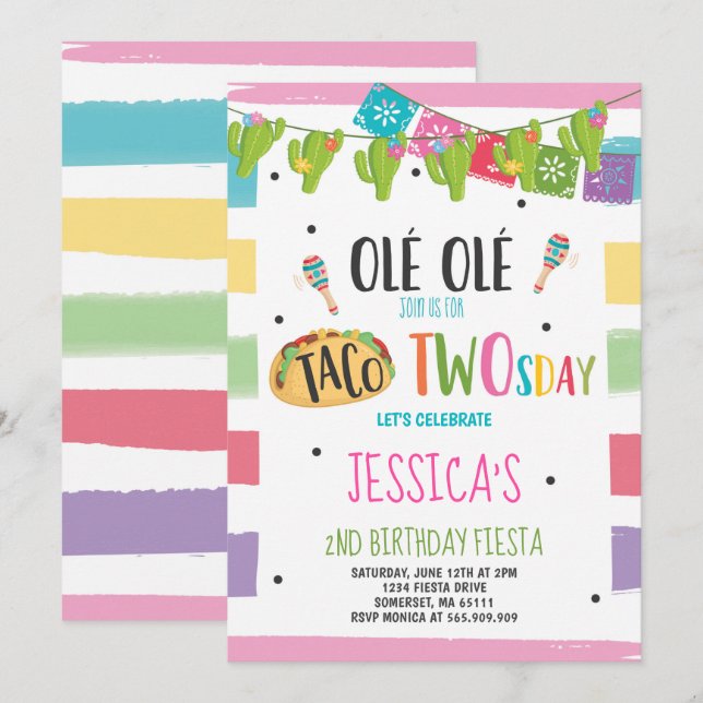 2do fiesta de Twosday del Taco de la invitación (Anverso / Reverso)