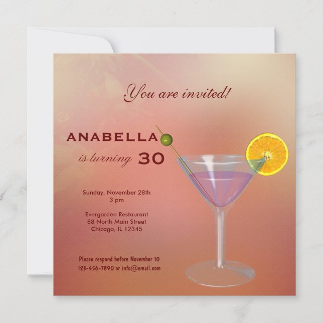 30ª Invitación de cumpleaños para cócteles (Anverso)