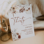 30.ª invitación a cumpleaños Boho Pampas<br><div class="desc">Las invitaciones al Boho Birthday son la manera perfecta de anunciar su cumpleaños a sus invitados. Cada invitación de cumpleaños presenta intrincados diseños florales y una hermosa tipografía en colores neutros, como terracota, beige y tonos tierra. Imprimidos con cartón de alta calidad, impresionarán a sus huéspedes y marcarán el tono...</div>