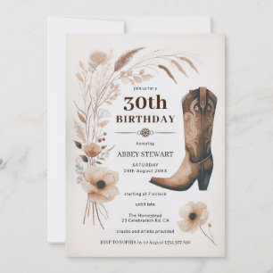 30.ª invitación a cumpleaños floral rústica de vac