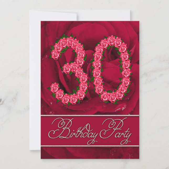 30.ª invitación a la fiesta de cumpleaños con rosa (Anverso)
