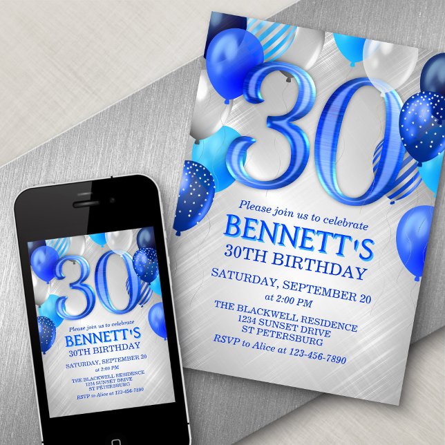 30.ª invitación al cumpleaños azul de los hombres (Subido por el creador)