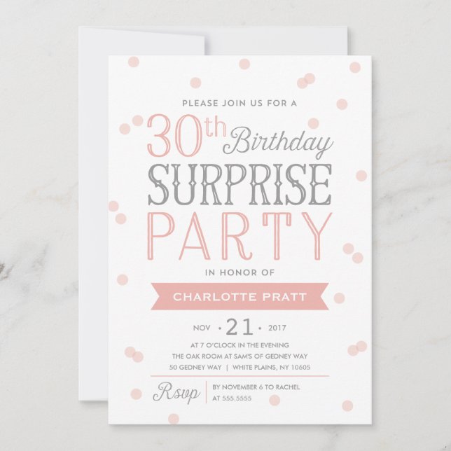 30.ª Invitación de Confetti Surprise Party | Cumpl (Anverso)
