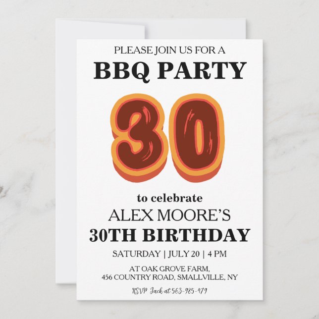 30.ª invitación de cumpleaños bbq (Anverso)