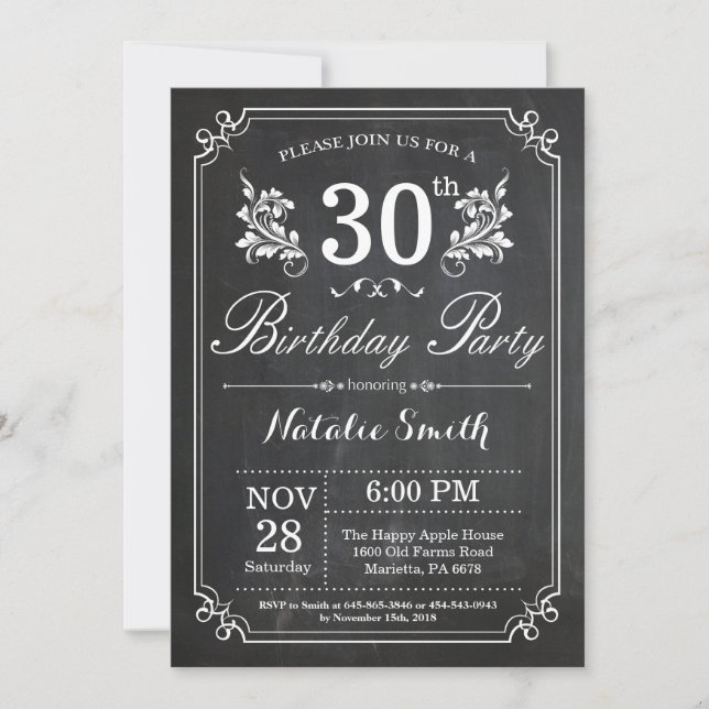 30.ª invitación de cumpleaños Carbono floral (Anverso)