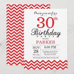 30.ª invitación de cumpleaños Chevron Rojo