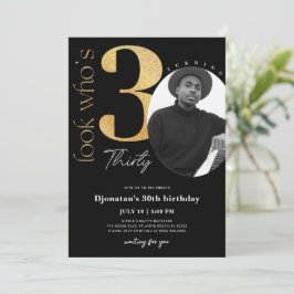 30.ª invitación de cumpleaños de oro negro con fot