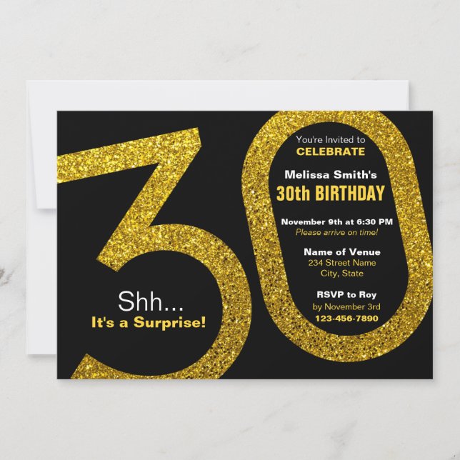 30.ª invitación de cumpleaños de Purpurina de oro (Anverso)