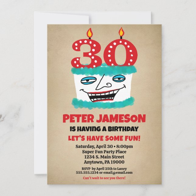 30.ª invitación de cumpleaños Divertidas tartas de (Anverso)