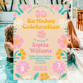 30.ª Invitación de cumpleaños floral Retro Peach