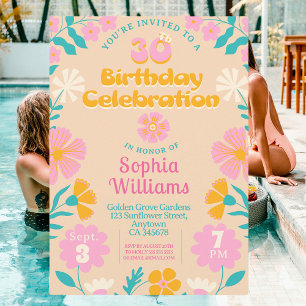 30.ª Invitación de cumpleaños floral Retro Peach