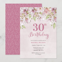 30.ª invitación de cumpleaños Floral rosa