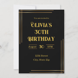 30.ª invitación de cumpleaños - Negro y oro | Eleg