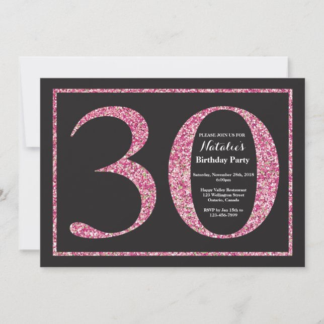 30.ª invitación de cumpleaños Purpurina rosa Chalk (Anverso)