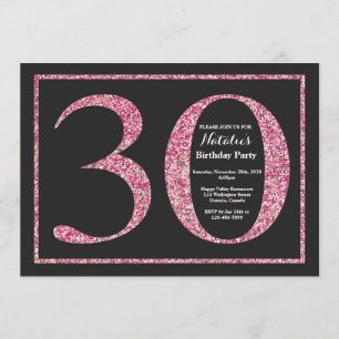 30.ª invitación de cumpleaños Purpurina rosa Chalk