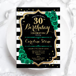 30.ª invitación de cumpleaños Rosas de franjas bla<br><div class="desc">30.ª Invitación a la fiesta de cumpleaños. Elegante diseño verde esmeralda floral con rosas y oro purpurina. Incluye rayas negras y blancas y fuente de script. Perfecto para una elegante celebración del cumpleaños de las mujeres. ¡Se puede personalizar para cualquier edad! Invitaciones Zazzle impresas o una plantilla imprimible digital de...</div>