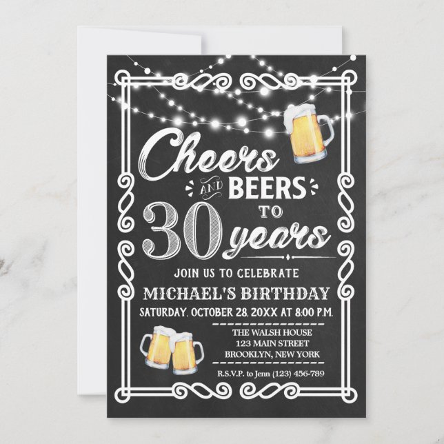 30.ª invitación de cumpleaños | Saludos y cervezas (Anverso)