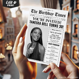 30.ª invitación de periódico de cumpleaños con pro