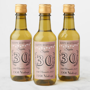 30.ª Rosa de cumpleaños Mini etiquetas de botellas