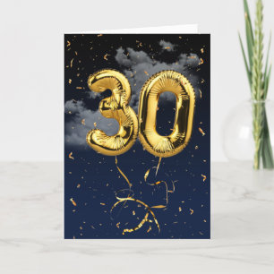 30.ª Tarjeta de Confetti y globo de oro de cumplea